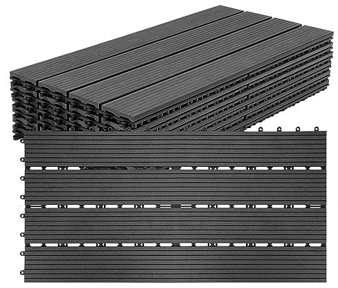 Daromigo WPC Terrassenfliesen 30x60cm 30er Set für 5m² Holzfliesen Balkon Bodenbelag Gartenplatten Terrasse Garten Balkonbodenbeläge, Anthrazit