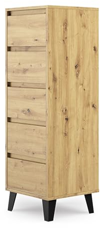CDF Moderne Kommode Scandi 5S | Farbe: Eiche Artisan | Schrank für Dokumente, Kleinigkeiten | Ideal für Wohnzimmer, Schlafzimmer, Kinderzimmer, Jugendzimmer und Büro | Schubladen | Einfache Montage