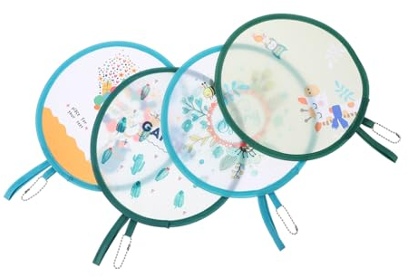 ABOOFAN 4 Stück Faltfächer Cartoon Rundfächer Mini Rundfächer 4Stk Bunter Handventilator schlüsselanhänger für gürtel مروحة تبريد wandverkleidung Handheld runder Lüfter dekorativer Fächer