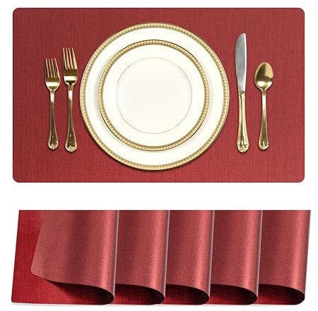 Platzset Rot Abwaschbar 6er Set Tischset Beidseitig PVC Grifffeste Hitzebeständig Tischsets Abwaschbar Tischuntersetzer für Küche Restaurant Hotel (Rot30x45cm)