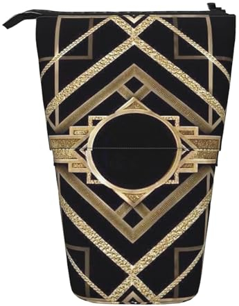 YUNWEIKEJI Art-Deco-Vintage-Ära Das große Gatsby-Gold-Schwarz-Muster, Teleskop-Federmäppchen, Standstifthalter mit Reißverschluss, Make-up-Tasche, Bleistiftbeutel, Stifttasche