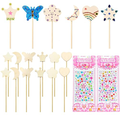 TYXHXTF 12 Kits Baguette Magique, Activité Manuelle, Loisirs Créatifs, Artisanat en Bois à Peindre, Cadeau Anniversaire, Fête Décoration Enfants, pour Filles Cadeau