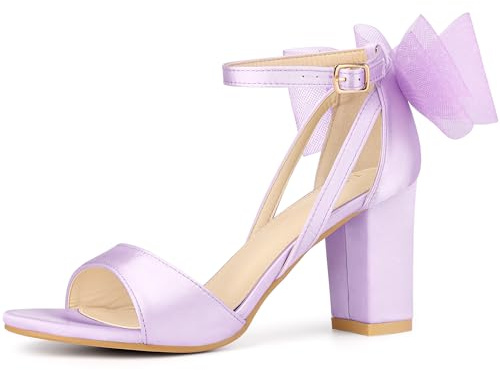 Allegra K Women's Mesh Bow Ankle Strap Open Toe Chunky Heel Sandals Purple 6 UK/Label Size 8 US