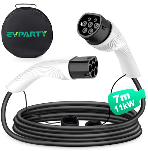 EVPARTY Typ 2 Ladekabel 11kW 7m 16A 3-Phasig für EV/PHEV Elektroautos Typ 2 auf Typ 2 Kompatibel mit Model Y/3/S/X, ID.3, ID.4, ID.5, Q4 E-Tron, IONIQ 5, Kona usw (Weiß)