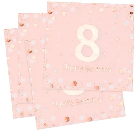 Servietten 8. geburtstag, 30 Stück Rosa Geburtstags Servietten, Happy Birthday 8 Serviette, 3-Lagig Milestone 8 Tischdekoration Papierservietten für mädchen Geburtstag Feiern Party Jubiläum