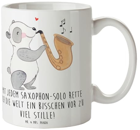 Mr. & Mrs. Panda Tasse Saxophon Magie - Geschenk, Klangwelt, Tasse Motive, Tasse bedrucken, Tasse Sprüche, musikalische Akzente, Keramiktasse,