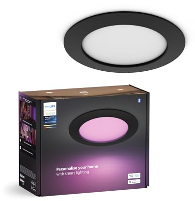 Philips Hue Smart Slim Einbauleuchte, 170mm, Weiß & Farbiges Licht, Bluetooth kompatibel, Sprachsteuerung mit Alexa, Apple Home & Google Assistant, schwarz, 1er Pack