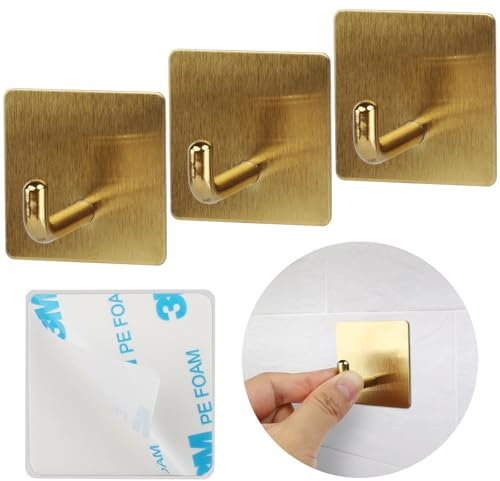 SSYR&P Handtuchhaken, Edelstahl-Klebehaken, 3M selbstklebender wasserdichter Haken, ohne Bohren, Ideal für Küchen, Badezimmer, Büros. (Oro)
