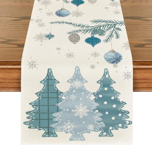 Artoid Mode Blau Bäume Weihnachtsdeko Weihnachten Tischläufer, Winter Christmas Küche Tisch Dekoration Drinnen Urlaub Party Dekor 40x140 cm