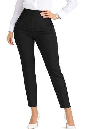 LOVESHOOT Womens High Waisted Pants 2025 Trendy Pleated Straight Leg Dress Pant Business Work Casual Trousers with Pockets Size Large Black