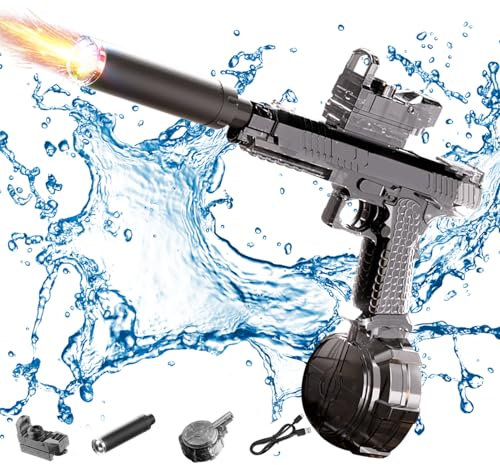 Ultimate Battle Blaster Wasserpistole - Elektrische Wasserpistole mit Reichweite 20m, Interaktiver Beleuchtung, Automatische Water Gun für Pool, Große Wasserpistole für Erwachsene Kinde (Schwarz)