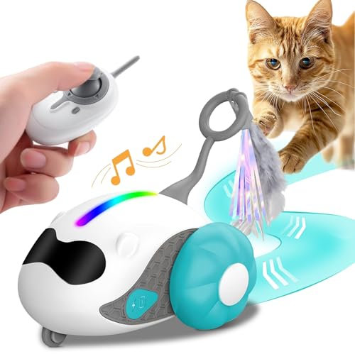 EPROICKS Interaktives Katzenspielzeug mit Fernbedienung, Intelligenter Katzenball mit 2 Modi, Intelligentes Elektrisches Mouse Haustierspielzeug, Simuliertes Zwitschern, Geschenke für Katzen (Blau)
