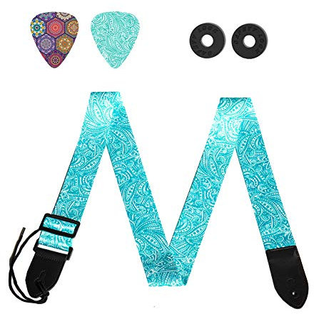 Czzmy Gitarrengurt, Verstellbarer Gitarren-Gurt Gitarrenband Guitar Strap mit Lederenden Plektrum Knöpfe Gitarrenhals Gurt für E-Gitarre Akustikgitarre Bass(1-Spiralform)