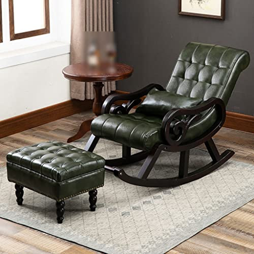 Moderner dunkelgrüner Ledersessel für Schlafzimmer, Wohnzimmer, ergonomischer Einzel-Schaukelsessel, gepolstert (125 x 67 x 89 cm)