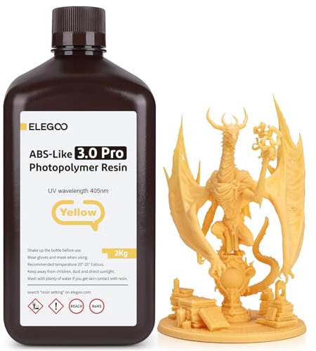 ELEGOO ABS-Like Resin 3.0 Pro, UV-Härtendes 3D Resin mit Hohe Präzision, Nicht Spröde, Nicht Giftig für LCD/DLP 3D Drucker Photopolymer Harz Yellow 2000g