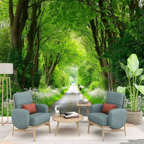 Fototapete Landstraße In England 300 x 210 cm Tapete Fototapeten Vlies Tapeten UV-Beständigkeit Smaragdgrüne Bäume Wandtapete Kindergarten Wohnzimmer Tapete