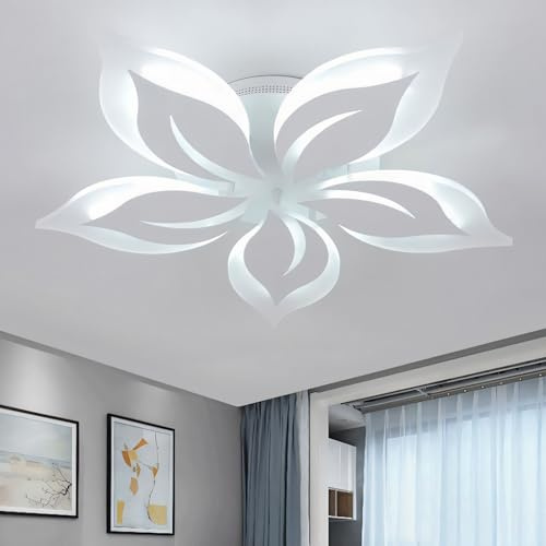 Caufloce LED Deckenleuchte Blume Fernbedienung APP Moderne Deckenlampe Dimmbar 3000K-6000K Wohnzimmer Deckenbeleuchtung Smart 50W Für Schlafzimmer, Flur, Esszimmer