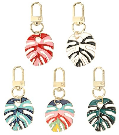 PATIKIL Plant Keychains, 5 Pack Enameled Keychain Cute Plant Leaf Enamel Pendant Keyring Purse Bag Accessories Car Ring Pendant for Handbag Keys, Multicolored