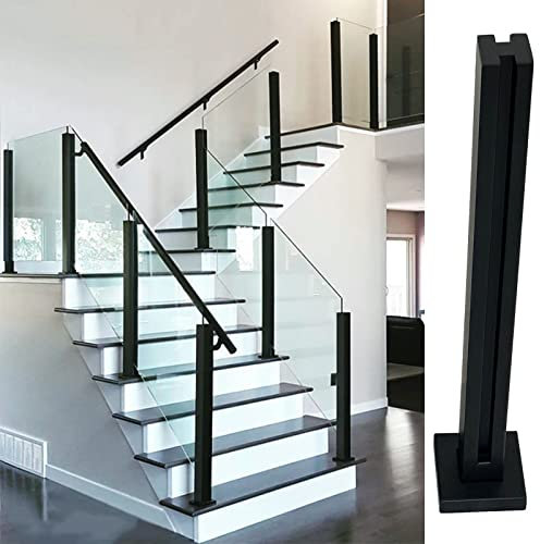 CZAOERXB Glasgeländerpfosten, Treppen-Poolzaunpfosten, Glasbalustrade-Geländerpfosten, schwarzer Edelstahl, quadratisches Glas-Clip-System für Balustraden-Balkon-Decktreppen-Gartenzäune
