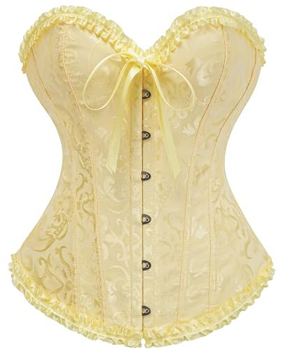 SZIVYSHI Corset Mujer Top, Bustier Shapewear Lencería, Cintura de Encaje Push Up Body (Elfin Amarillo, XXS)