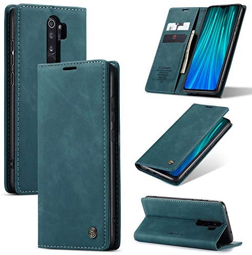 Cracedily Handyhülle für Xiaomi Redmi Note 8 Pro Hülle, Klapphülle Premium Lederhülle Klappbar Flip Case Tasche Magnet Kartenfach Standfunktion Klapphülle Schutzhülle für Redmi Note 8 Pro, Blaugrün