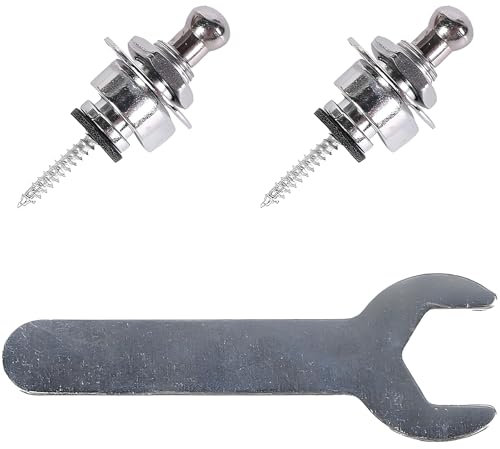 Guitar Strap Locks Set, Strap Locks for Electric Guitar for Acoustic/Electric/Bass Guitar Quick Release Mechanism, Metal Strap-lock Buttons with a Wrench (Silver)