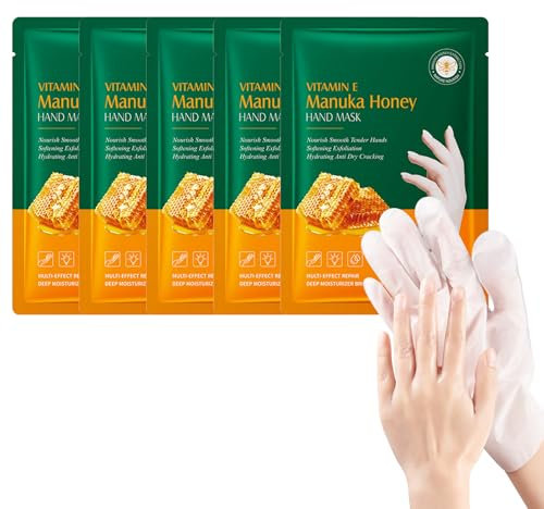 5 Pièces Masque Pour Mains, Masque Exfoliant Au Miel Masque Exfoliant Pour Les Mains Pour Hydrater Les Mains Gants Nourrissants Pour La Peau Sèche Et Craquelée, Soin Des Mains Hydratant En Profondeur