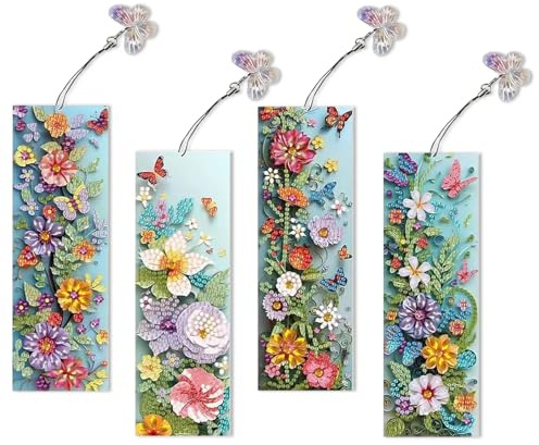 6 Stück Diamond Painting Lesezeichen,4er Diamant Malerei Lesezeichen Basteln Set Frühling Deko Diamond Painting Bookmark Anhänger Lesezeichen Diamond Painting Klein für Kinder Erwachsene (D)