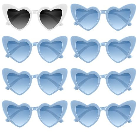BOUBONI 4/6/8/10 Stück Herz Sonnenbrille Vintage Herzförmige Brillen Brautjungfer Sonnenbrillen für Brautpartys Hochzeiten (8, Weiß+Blau)