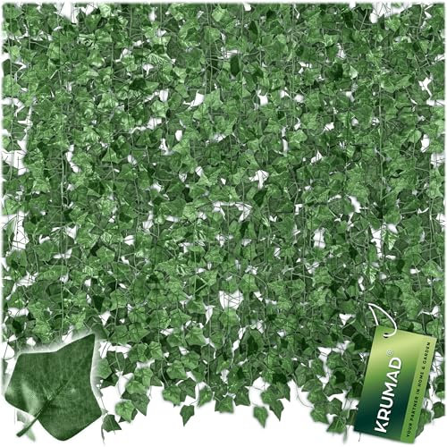 KRUMAD Fake Efeu Künstlich Girlande 12 Stück Set, 27  Meter Künstliche Pflanzen wie Echt, Kunstpflanze, Efeu Girlande für Balkon, Garten, Wanddeko, Deko Wohnzimmer (Efeu Dreieckig)