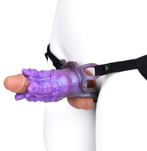 Cafurey Flüssiges Silikon Penishülle mit Gürtel und Hodenring,Monster Dildo Penismanschetten Cock Sleeve zür Penisverlängerung Verzögerung Ejakulation Sexspielzeug für Männer