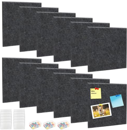 Gohytal Großes filzwand 120x90cm, Kork-Bulletin Board für die Wand, 12 Pack Filz-Wandkacheln mit 80 Pinnnadeln, 60 sichere, abnehmbare Klebetabs, dekorative Pinnwand für Büro, Schule und Freizeit