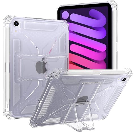 Asgens Clear Case for iPad mini 7 A17 Pro 2024/ iPad mini 6 2021 8.3 with Pencil Holder/Kickstand, Soft TPU with Reinforced Corners‌ Shockproof Impact Resistant - Clear