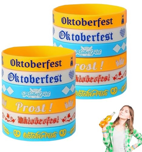 WUSJCOF 12 Stück Oktoberfest Armband Silikon Gummi Armbänder Partygeschenke Deko Accessoires (6 Designs)