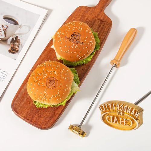 Personalized Branding Iron for Burger-Custom Logo Branding Iron with Premium Brass,Burning Stamp for Burger,Steak,BBQ,Coconut, and Cake