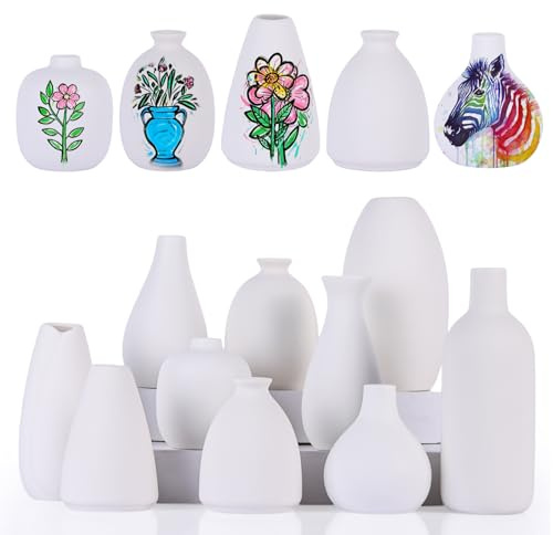 Bemalbare Vasen, Set mit 10 weißen kleinen Knospenvasen für Blumen, Tonvase für Hochzeitsdekorationen, Pampasgras, Tafelaufsätze, Boho-Mini-Keramikvasen für DIY-Malerei, Heimdekoration