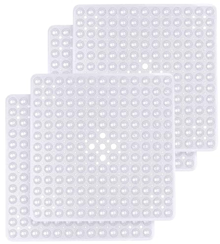 MOONLIGHT20015 Non Slip Shower Bath Mat 4 Pack – Anti Mould & Mildew PVC Bathroom Mats with Suction Cups, Drain Holes, Machine Washable, Ideal for Bulk & Wholesale Use (53x53cm, Clear)