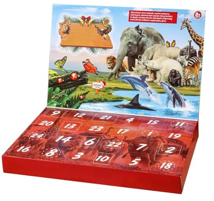 Weihnachts-Countdown-Kalender – 24 Tage Adventskalender mit Wildtierspielzeug mit 3D-Design | Lerntierfiguren und Mini-Spielzeug für | Geschenkset