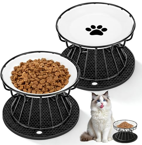 Staranry 2 Cuencos de Comedero Gato Elevado con Soporte