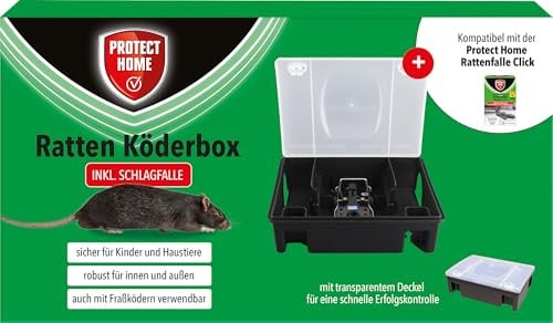 PROTECT HOME Rattenköderbox inkl. Schlagfalle, professionelle abschließbare Rattenköderstation nutzbar mit Rattengift oder Rattenfalle, 1 Stück