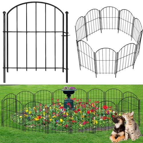 WHATOOK Garden Fence 10 Pcs, Decorative Metal Fencing 31cm(W) × 41cm(H), Garden Fencing Panel Border for Flower Bed, Yard, Animal Barrier