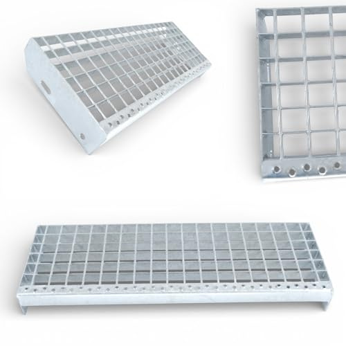 Étape métallique 240 mm Galvanisée à chaud Les marches en treillis Escalier 600/700/800/900/1000 mm Galvanisée à chaud avec plaques latérales Étape de presse soudée Barre porteuse 30x2 mm Maille 34x38