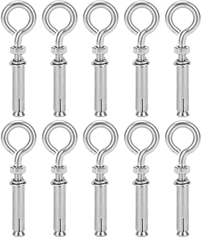 Vis Chevilles d'Expansion 10Pcs, Crochets Fermés, Inox 304, Argent, M8x60mm - Haute Résistance, Antidérapant, Pour Béton et Mur