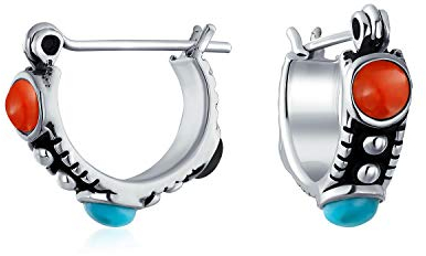 Western Boho Multi Color Edelstein Schwarz Rot Blau Türkis Karneol Onyx Perle Kleine Huggie Hoop Ohrringe Für Frauen .925 Sterling Silber