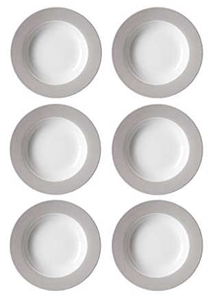 Ritzenhoff & Breker Doppio Suppenteller, 6er Set, Teller tief mit farbigem Rand, Essteller, Porzellan, Grau, Ø 22 cm, 576863