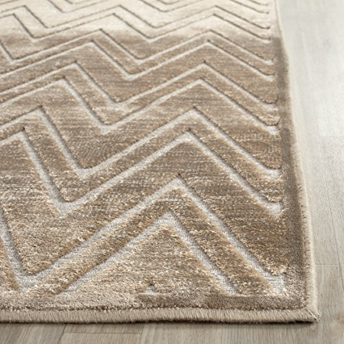 SAFAVIEH Paradise Collection Accent Rug - 4' x 5'7, Mouse, Chevron Viscose Design, Ideal for High Traffic Areas in Entryway, Living Room, Bedroom (PAR356-3110)