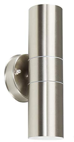 MiniSun | Modern Stainless Steel Silver External Up/Down Security Wall Light | Outdoor Wall Lights, Home Décor & Improvement Essential | Includes 5W LED Bulbs [3000K Warm White] | Mains Wired