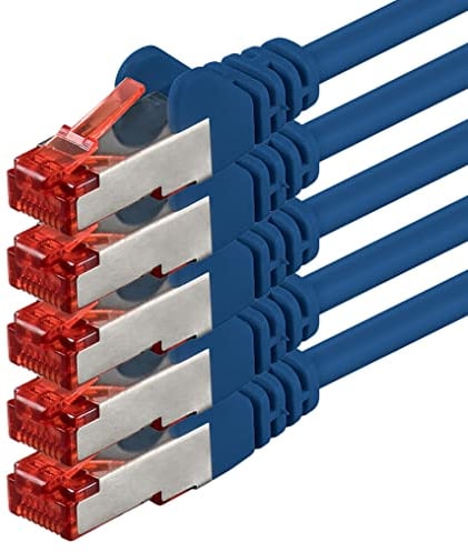 10m - azul - 5 piezas - CAT.6 Ethernet LAN cable de red SET 1000 Mbit/s Patchkabel CAT.6 S-FTP PIMF compatible con CAT5 CAT6a CAT7 CAT8