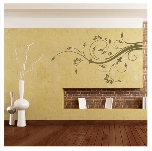 Wandtattoo Wandaufkleber WTP1006 Wohnzimmer Schlafzimmer Blumen Floral Ranke (Gold, S / 60 cm x 35 cm)