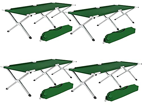 tectake XL Alu Feldbett Campingbett belastbar bis 150 kg mit Transporttasche - Diverse Farben und Mengen - (4X Grün)